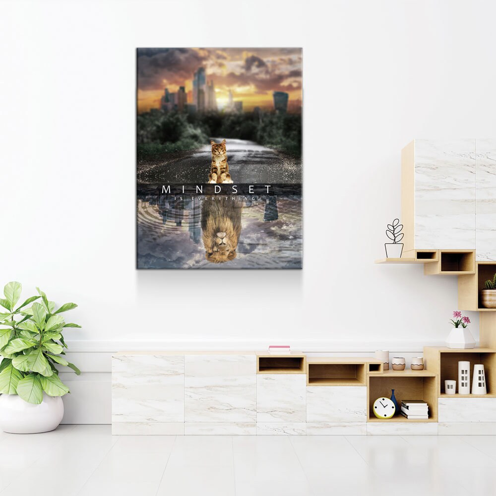 Mindset Is Everything Canvas Wall Art, Motivational Decor, Office Decor, Motivational Quotes, Motivational Art, Cat Lion