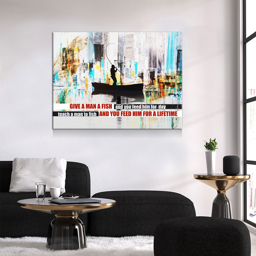 Teach A Man To Fish Canvas Wall Art, Motivational Abstract Art, Feed Him For A Lifetime