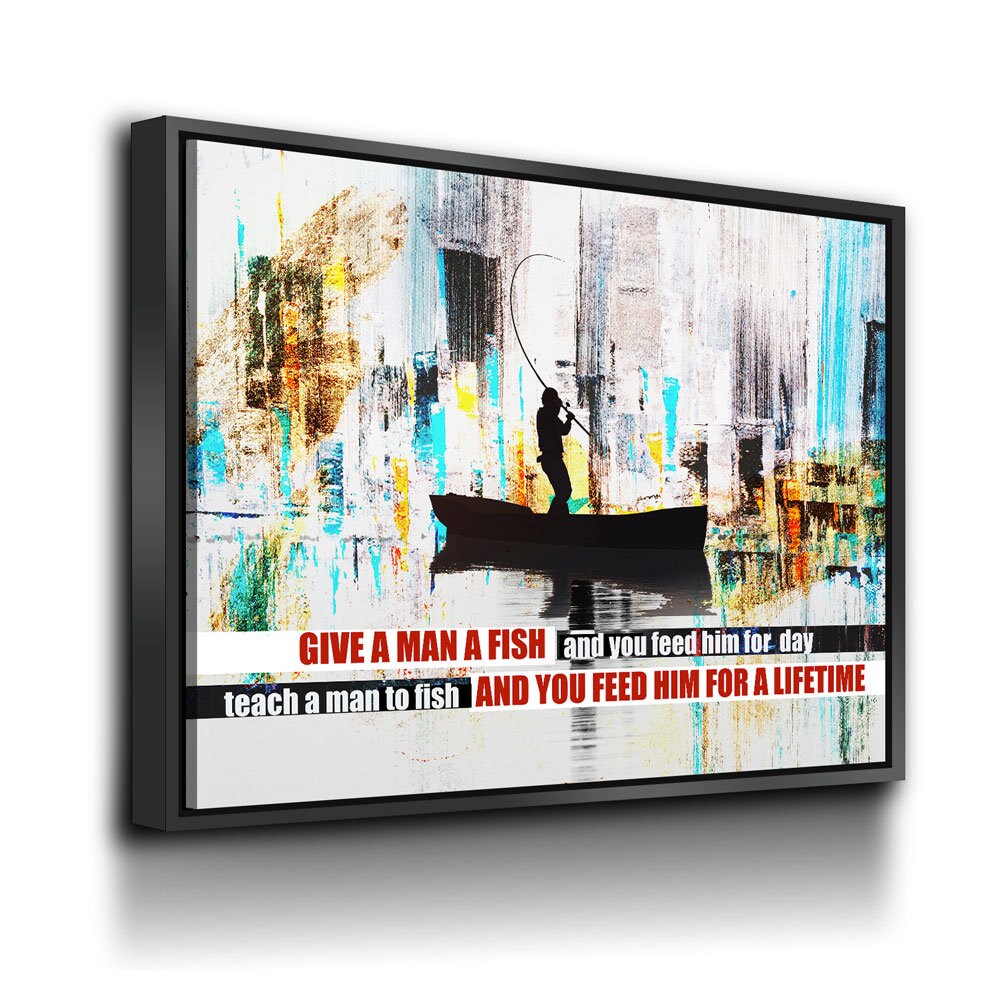 Teach A Man To Fish Canvas Wall Art, Motivational Abstract Art, Feed Him For A Lifetime