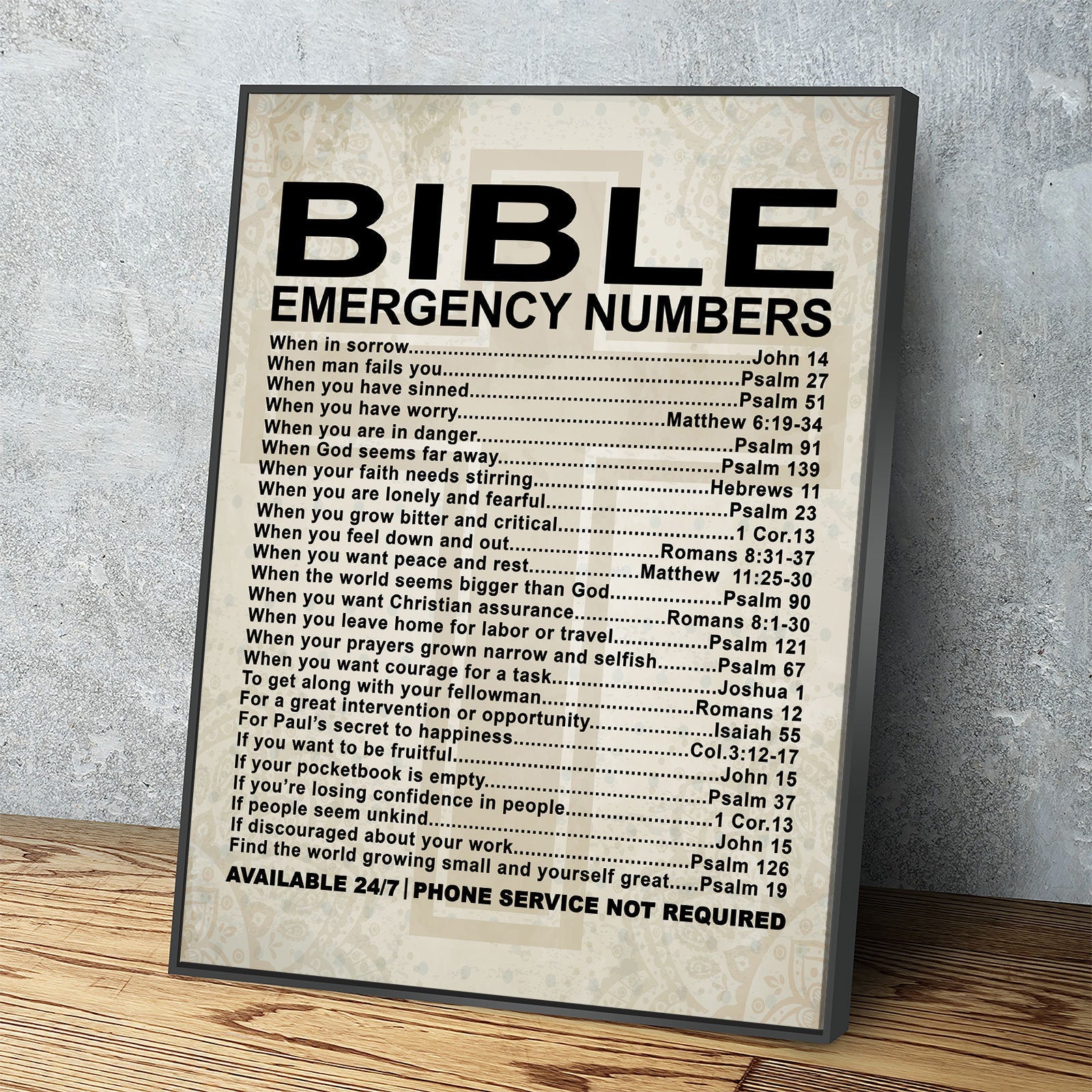 Bible Emergency Numbers Canvas Wall Art, Bible Decor, Bible Gift, Religious Gift, Scriptures, Church Gift, Secret Sister Gift