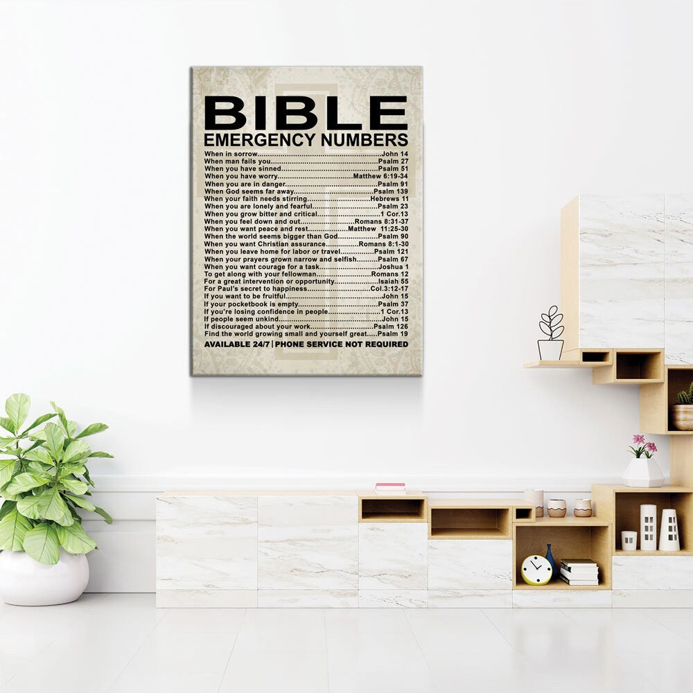 Bible Emergency Numbers Canvas Wall Art, Bible Decor, Bible Gift, Religious Gift, Scriptures, Church Gift, Secret Sister Gift