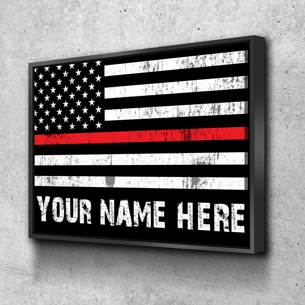 Personalized Thin Red Line Flag Canvas Wall Art, Custom Wall Art Thin Red Line, Firefighter, Fireman Gift