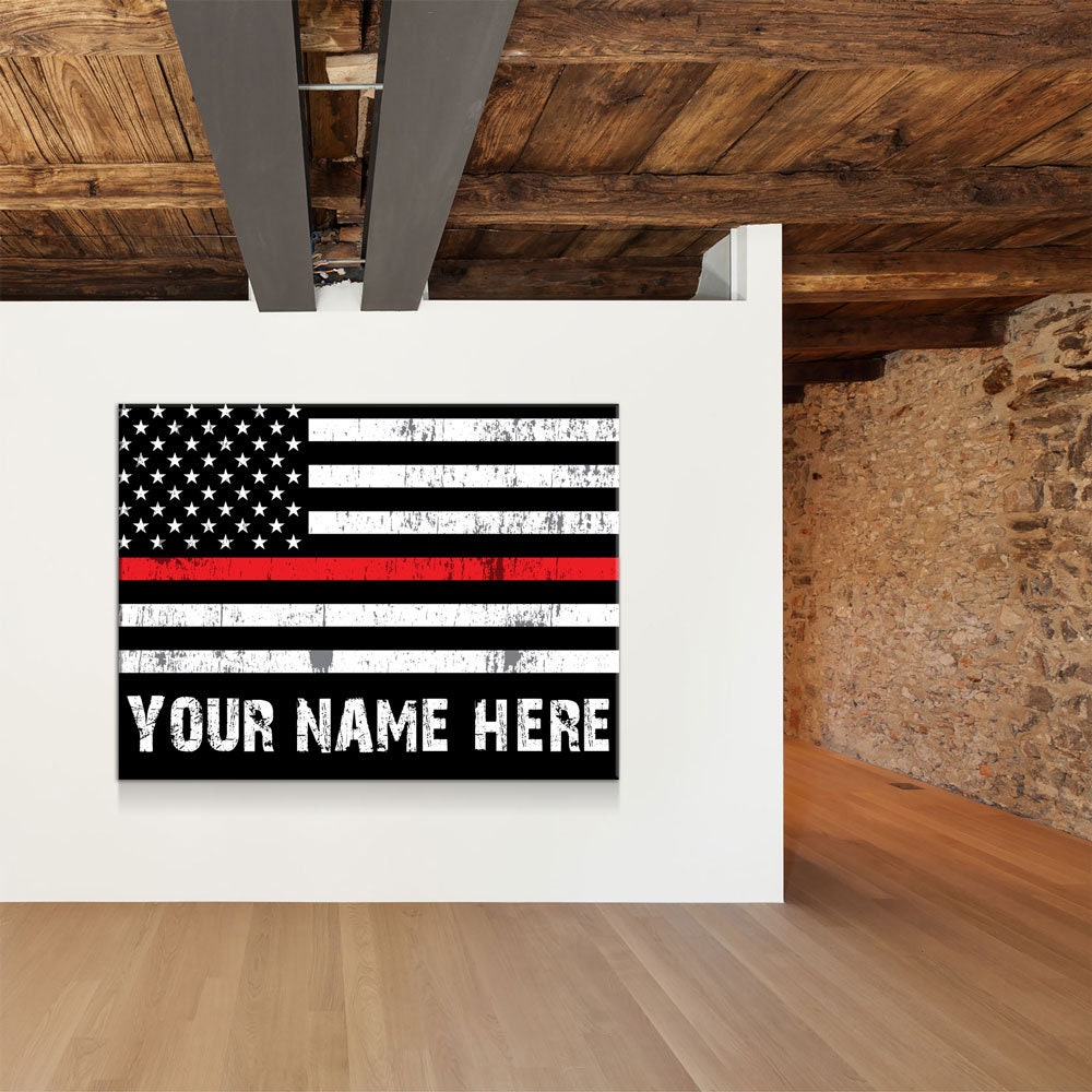 Personalized Thin Red Line Flag Canvas Wall Art, Custom Wall Art Thin Red Line, Firefighter, Fireman Gift