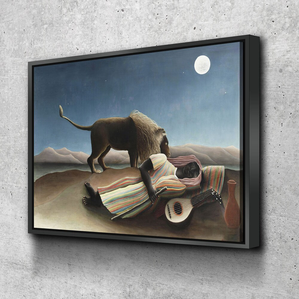 The Sleeping Gypsy Canvas Wall Art, Henri Rousseau Art, 1897 Famous Painting, La Bohémienne endormie, French Naïve artist