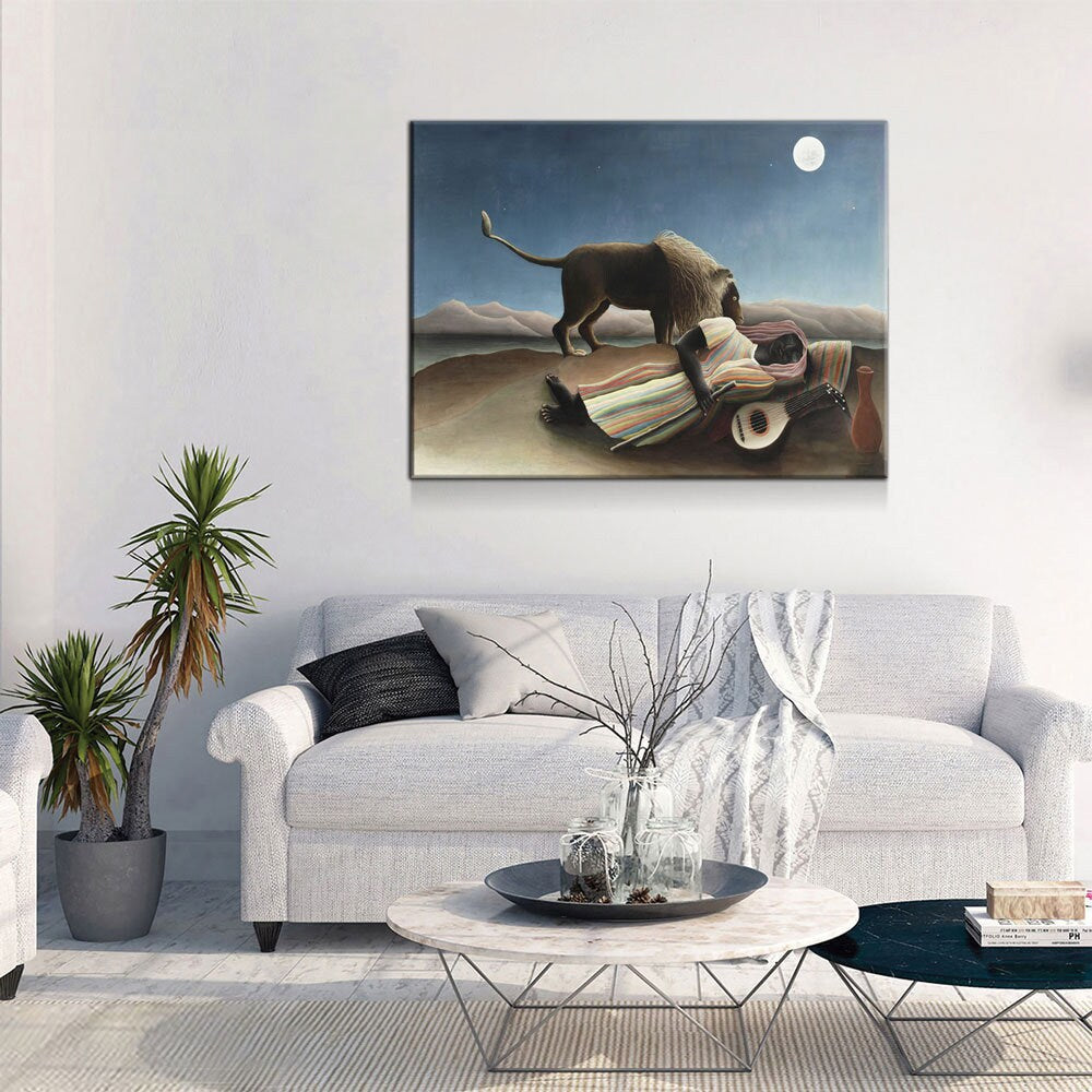 The Sleeping Gypsy Canvas Wall Art, Henri Rousseau Art, 1897 Famous Painting, La Bohémienne endormie, French Naïve artist
