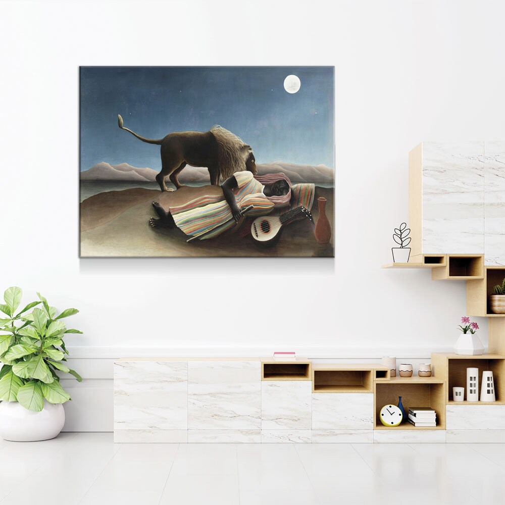 The Sleeping Gypsy Canvas Wall Art, Henri Rousseau Art, 1897 Famous Painting, La Bohémienne endormie, French Naïve artist