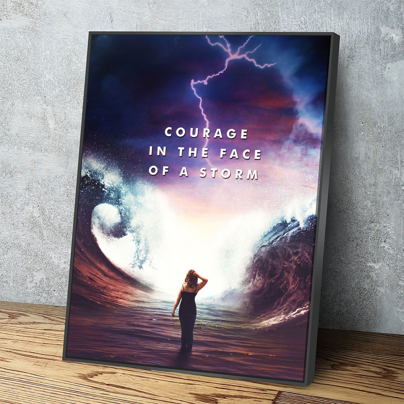 Courage In The Face Of A Storm Canvas Wall Art, Motivational Decor