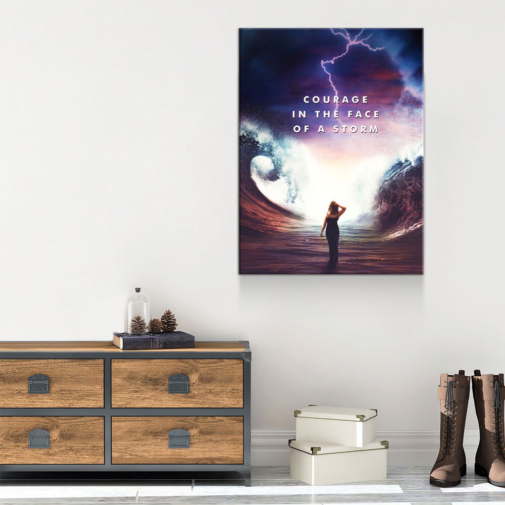 Courage In The Face Of A Storm Canvas Wall Art, Motivational Decor