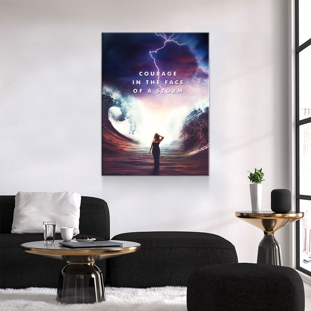 Courage In The Face Of A Storm Canvas Wall Art, Motivational Decor