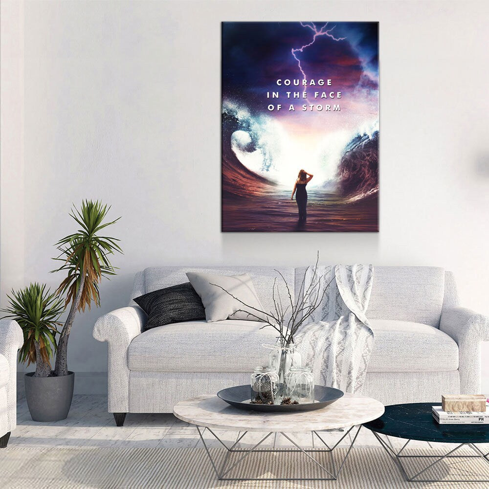 Courage In The Face Of A Storm Canvas Wall Art, Motivational Decor