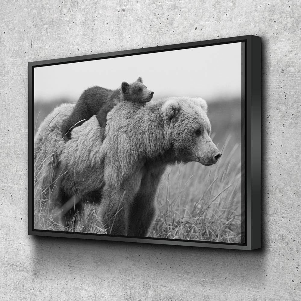 Bear & Cub Canvas Wall Art, Bear Cub And Momma Bear Decor, Wilderness, Wildlife, Nature Artwork, Grizzly Bear