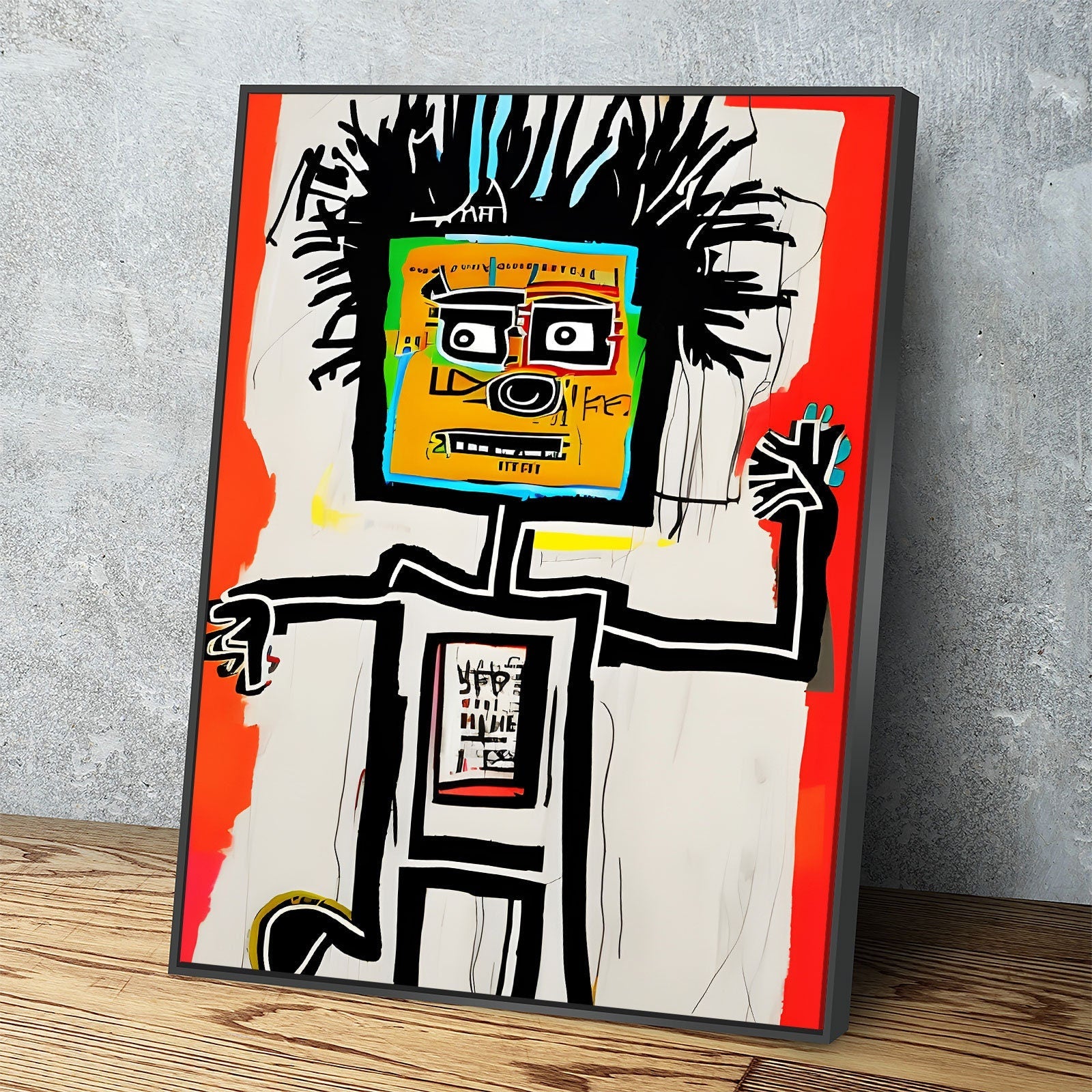 Block Head Canvas Wall Art, Contemporary Art, Neo-expressionism, Primitivism, Abstract Expressionist, Abstract Decor, Basquiat Inspired Art