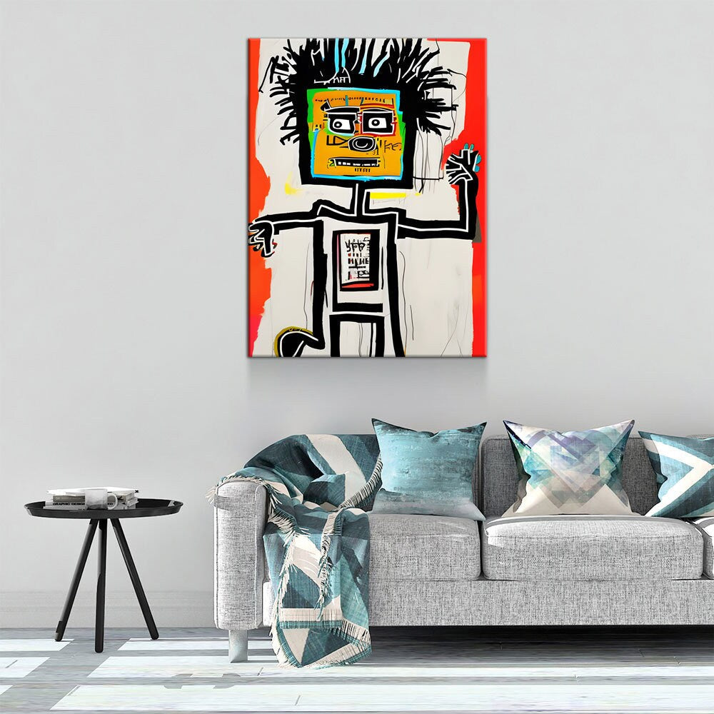 Block Head Canvas Wall Art, Contemporary Art, Neo-expressionism, Primitivism, Abstract Expressionist, Abstract Decor, Basquiat Inspired Art