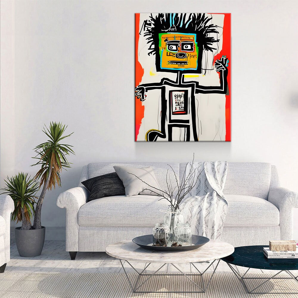 Block Head Canvas Wall Art, Contemporary Art, Neo-expressionism, Primitivism, Abstract Expressionist, Abstract Decor, Basquiat Inspired Art