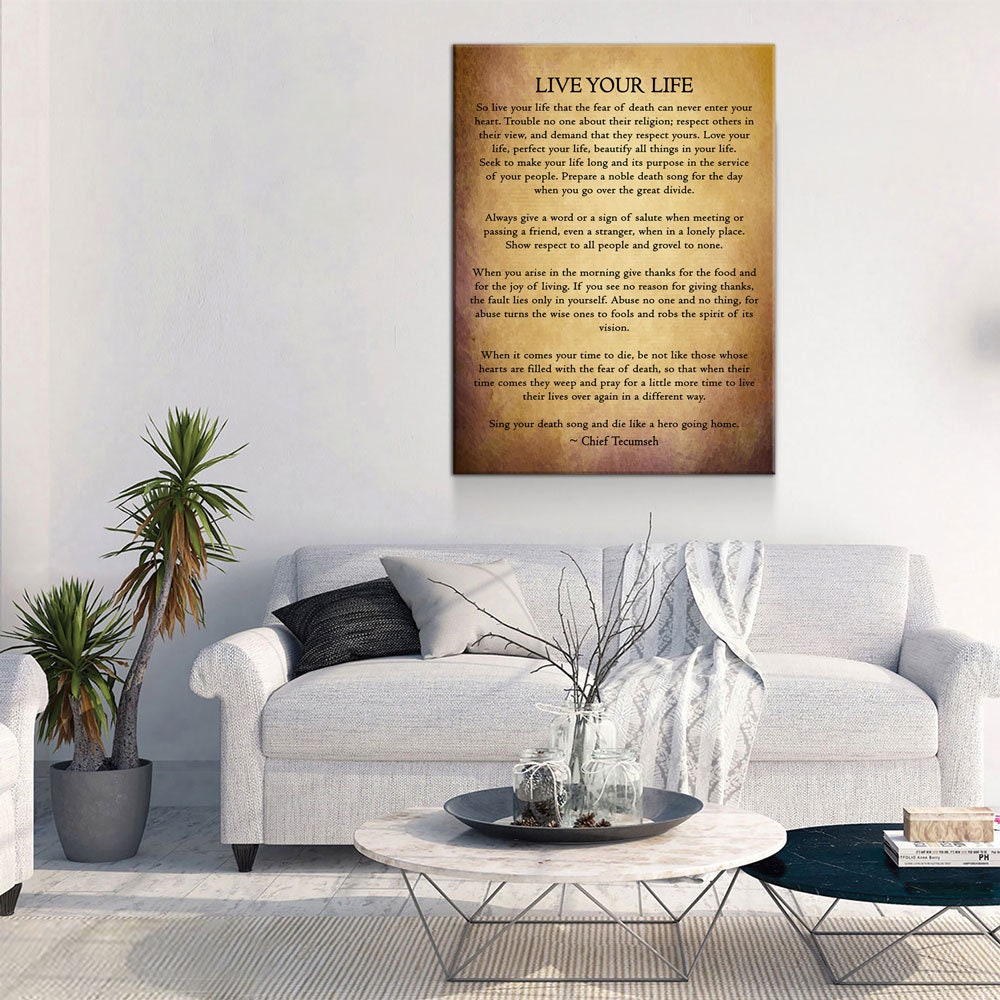 Live Your Life Poem Canvas Wall Art | Chief Tecumseh Inspirational Wisdom Poem