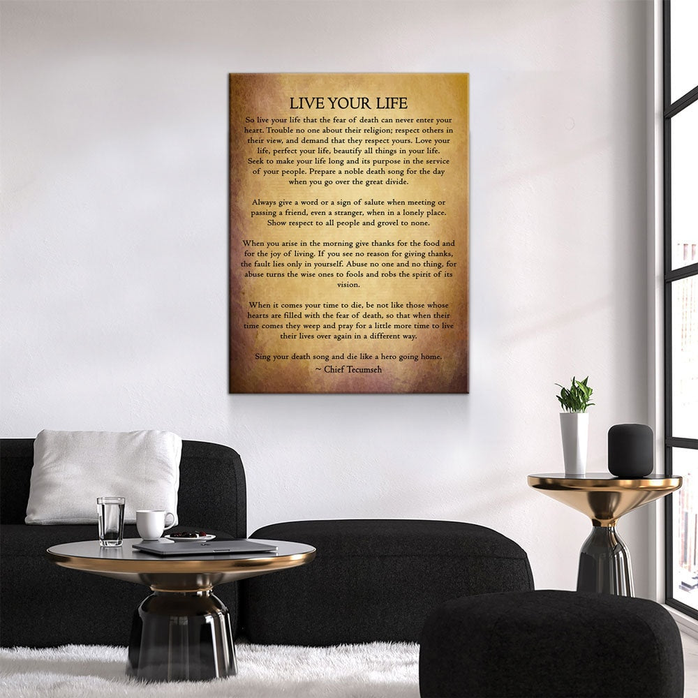 Live Your Life Poem Canvas Wall Art | Chief Tecumseh Inspirational Wisdom Poem