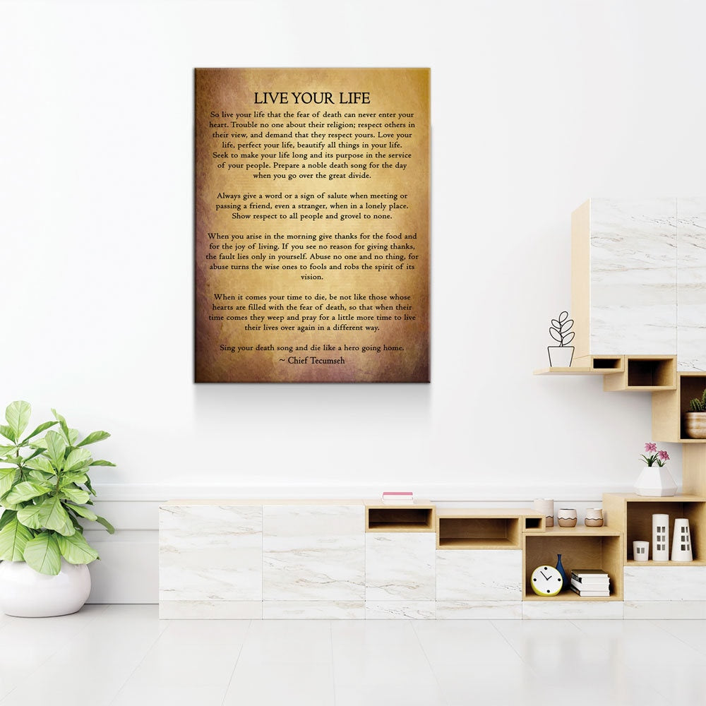 Live Your Life Poem Canvas Wall Art | Chief Tecumseh Inspirational Wisdom Poem