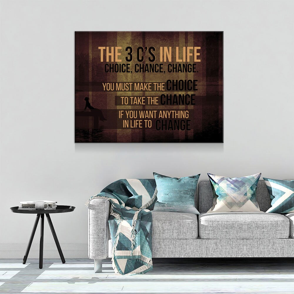 The 3 C's In Life Choice, Chance, Change Motivational Canvas Wall Art, Office Decor, Motivational Wall Decor, Success Quotes
