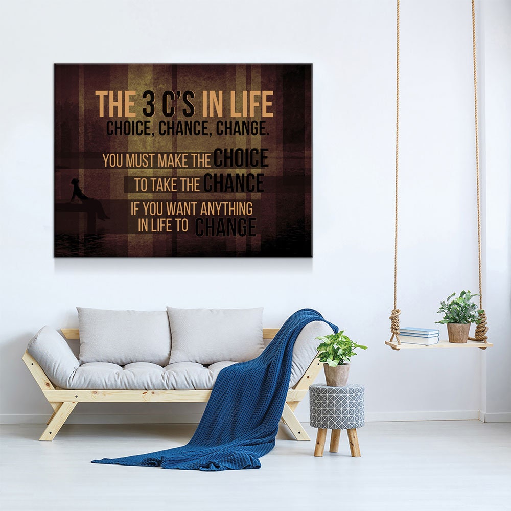 The 3 C's In Life Choice, Chance, Change Motivational Canvas Wall Art, Office Decor, Motivational Wall Decor, Success Quotes