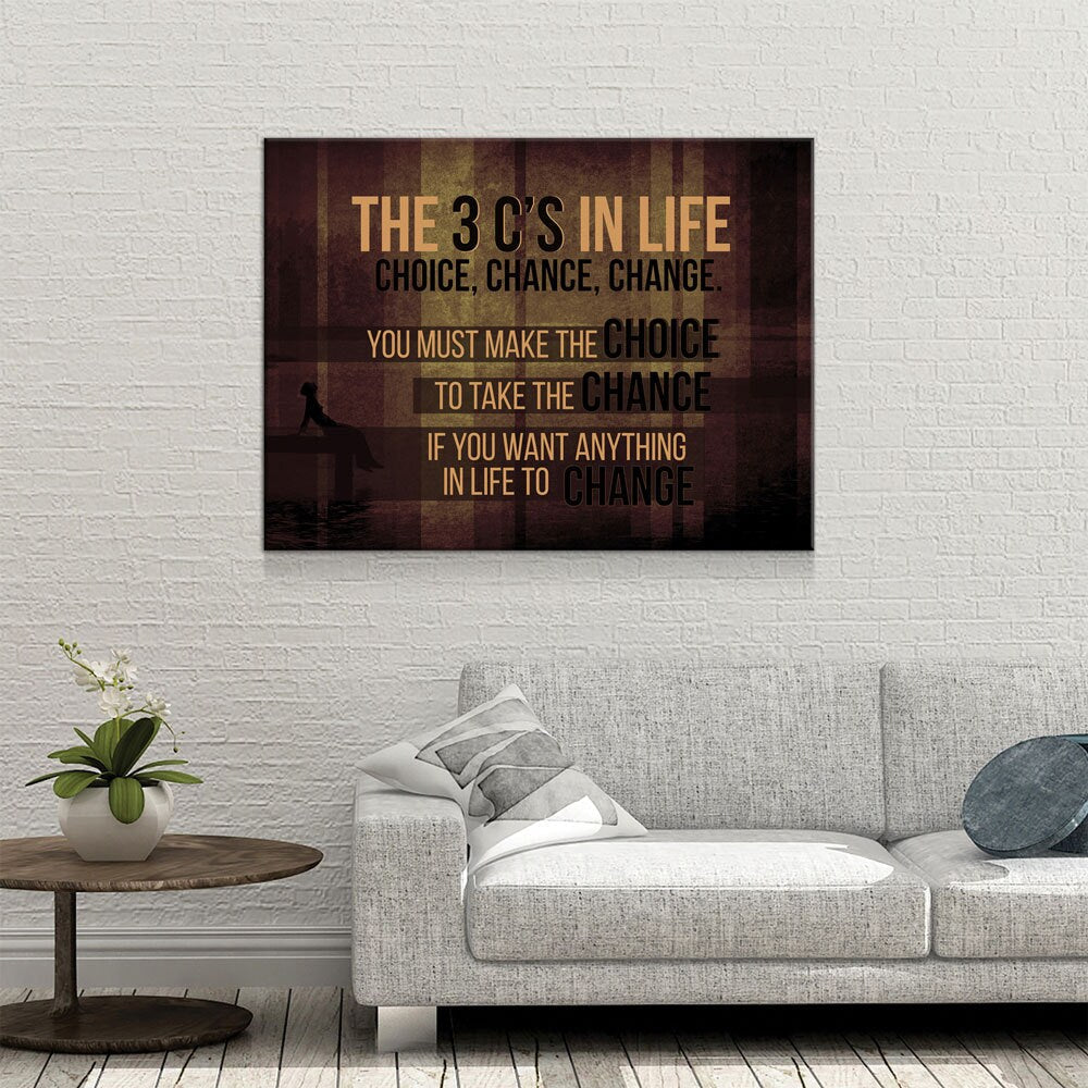 The 3 C's In Life Choice, Chance, Change Motivational Canvas Wall Art, Office Decor, Motivational Wall Decor, Success Quotes