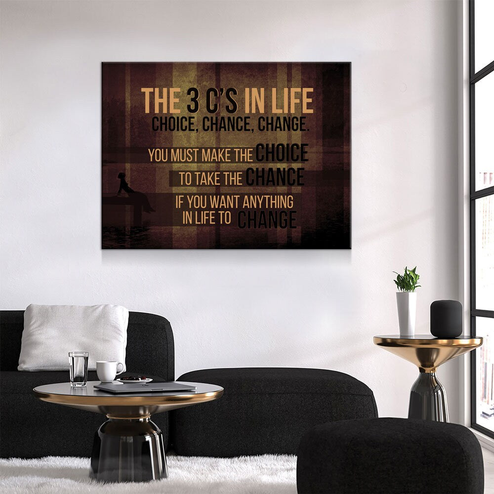 The 3 C's In Life Choice, Chance, Change Motivational Canvas Wall Art, Office Decor, Motivational Wall Decor, Success Quotes