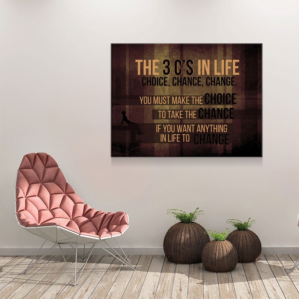 The 3 C's In Life Choice, Chance, Change Motivational Canvas Wall Art, Office Decor, Motivational Wall Decor, Success Quotes