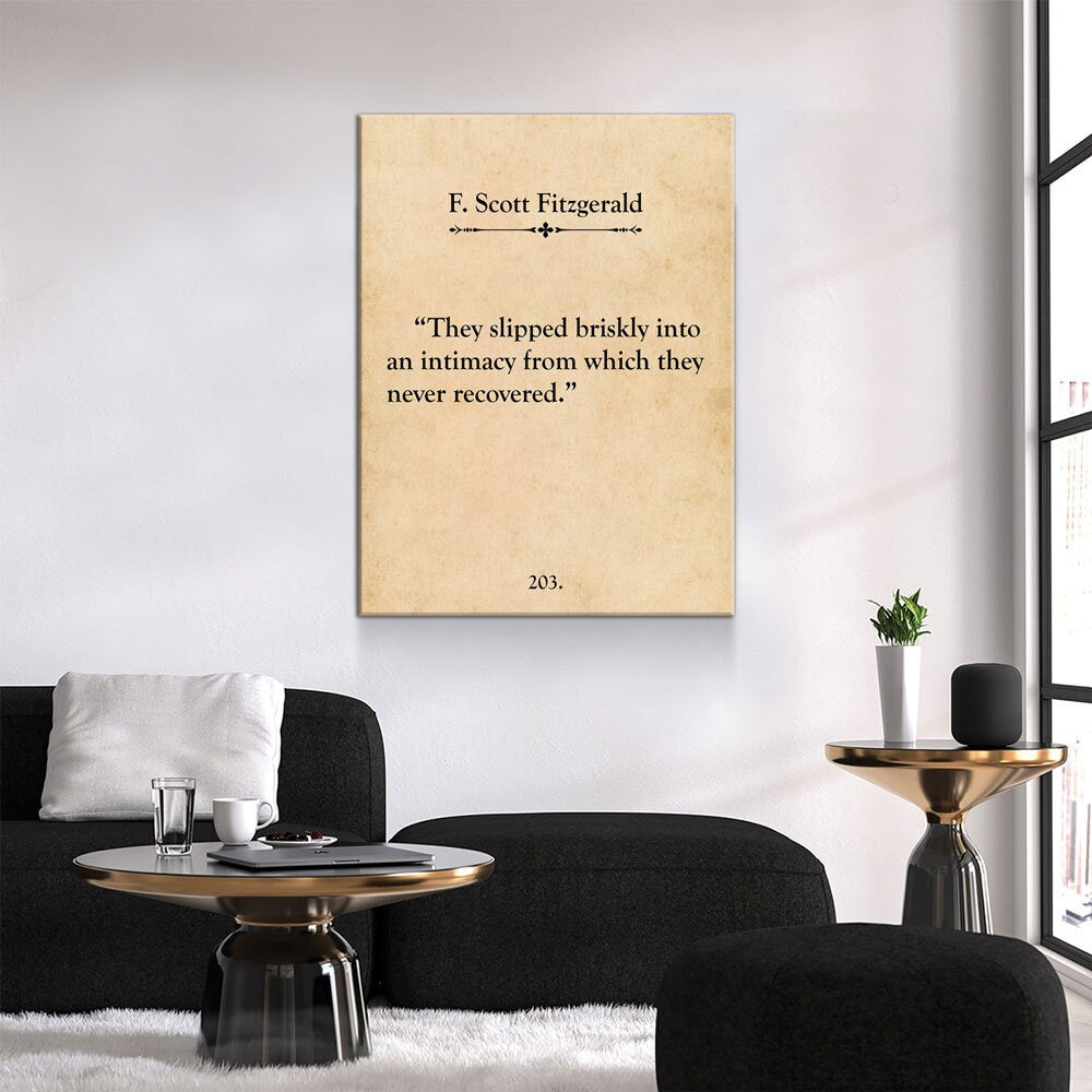 They Slipped Briskly Canvas Wall Art, F Scott Fitzgerald This Side of Paradise, Love, Romantic, Anniversary, Into An Intimacy, Love Quote