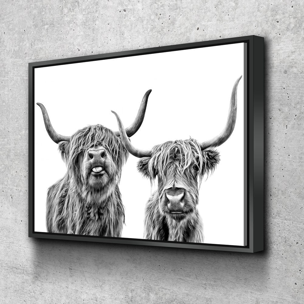 Highland Cows Canvas Wall Art, Ranch Art, Farmhouse Decor, Black White Print, Scottish Cows, Scottish Highlanders, Rustic Wall Decor