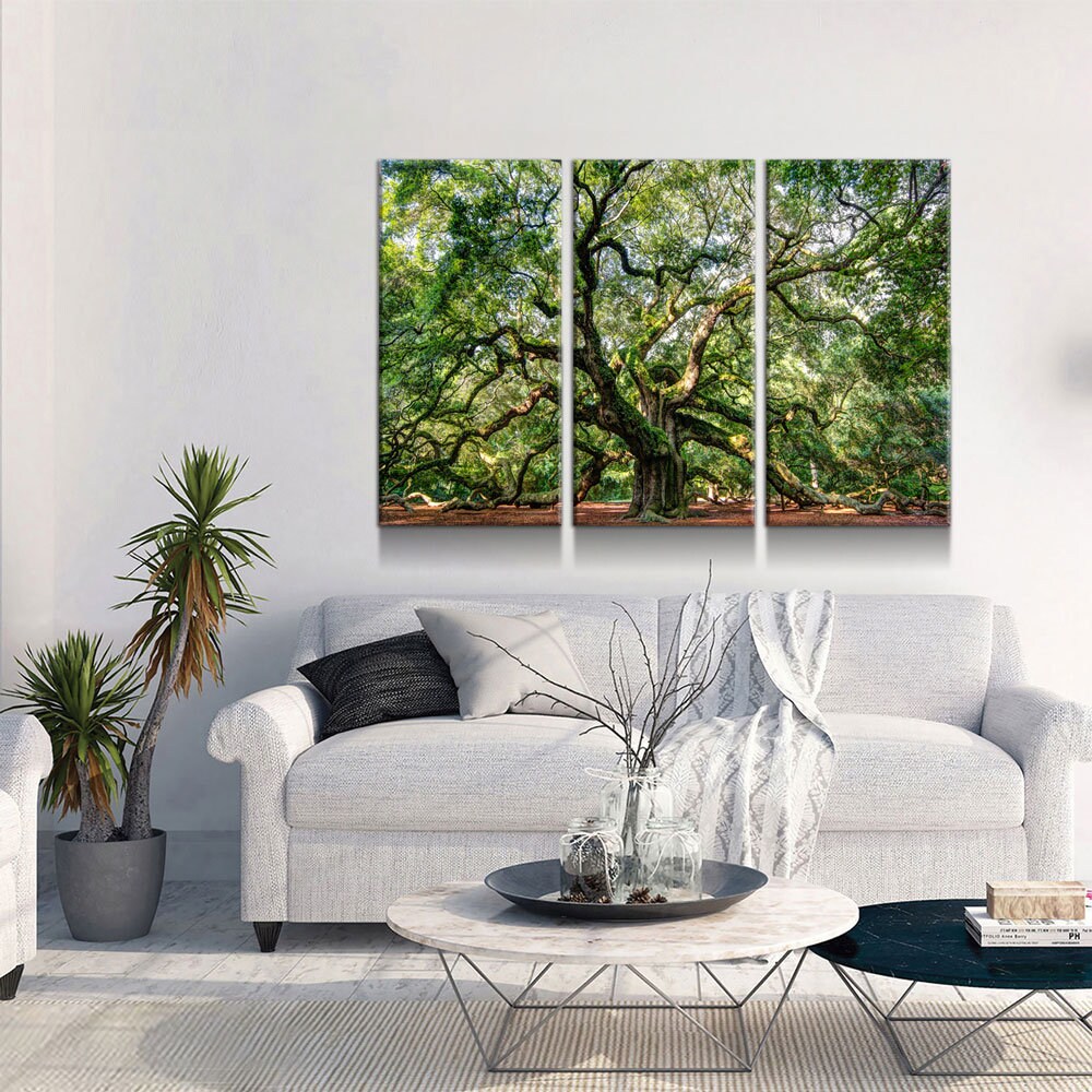 Angel Oak Tree Canvas Wall Art, Wilderness,  Southern Live Oak, 3 Piece Wall Art Set, Extra Large Wall Art, Johns Island