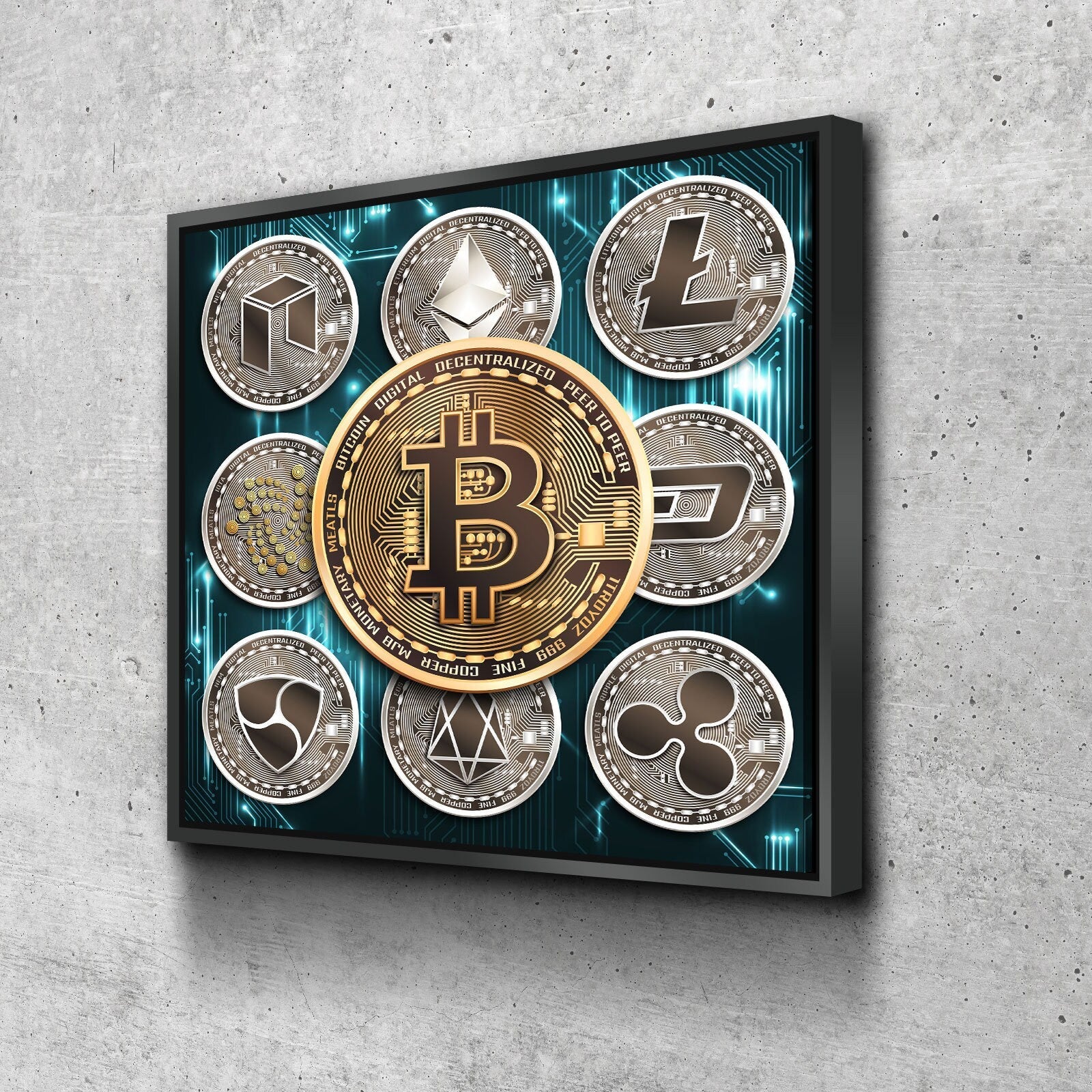 Cryptocurrency Canvas Wall Art, Crypto Decor, Bitcoin Canvas, Litecoin, Ethereum, Neo Coin, Dash, EOS, NEM, IOTA, Ripple