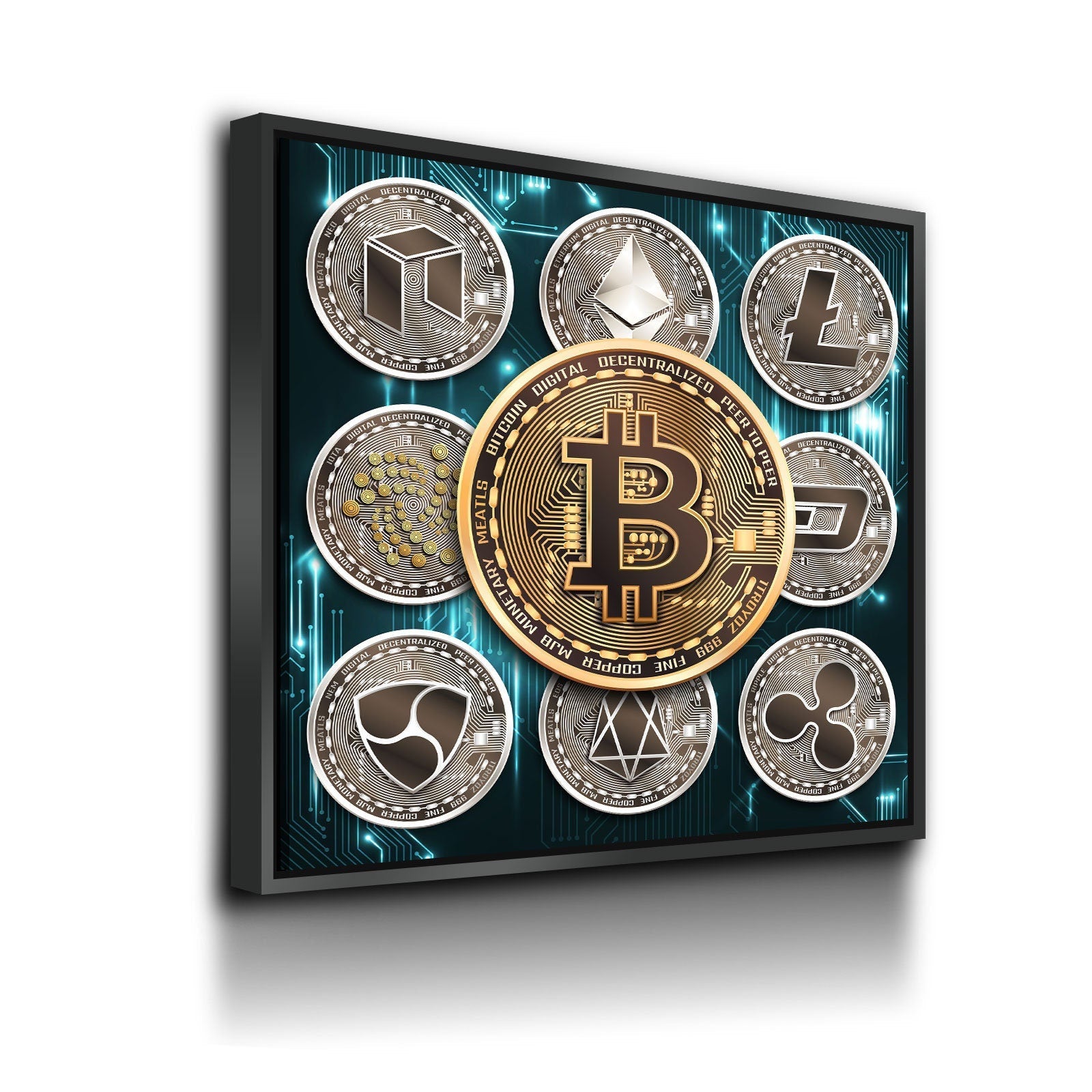 Cryptocurrency Canvas Wall Art, Crypto Decor, Bitcoin Canvas, Litecoin, Ethereum, Neo Coin, Dash, EOS, NEM, IOTA, Ripple