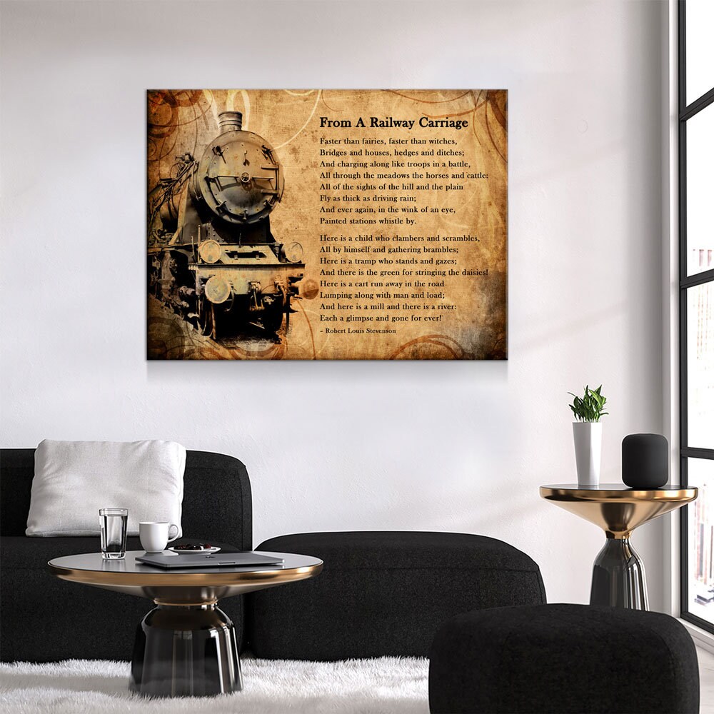 From A Railway Carriage Canvas Wall Art, Train Poem, Robert Louis Stevenson Poem, Train Travel Decor, Child's Garden of Verses
