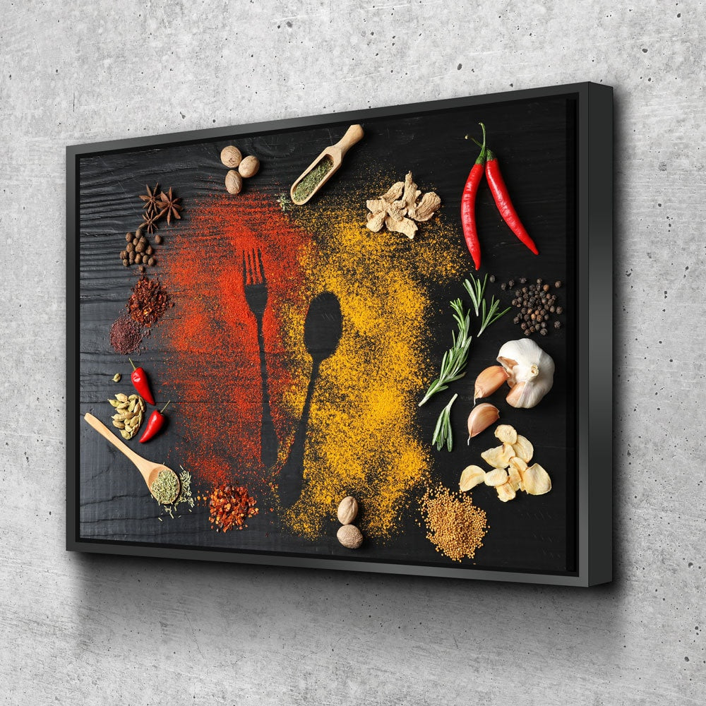 Kitchen Herbs & Spices Canvas Wall Art, Kitchen Decor, Restaurant Decor, Housewarming gift, Dining Room Art, Kitchen Art, Spices, Spoons