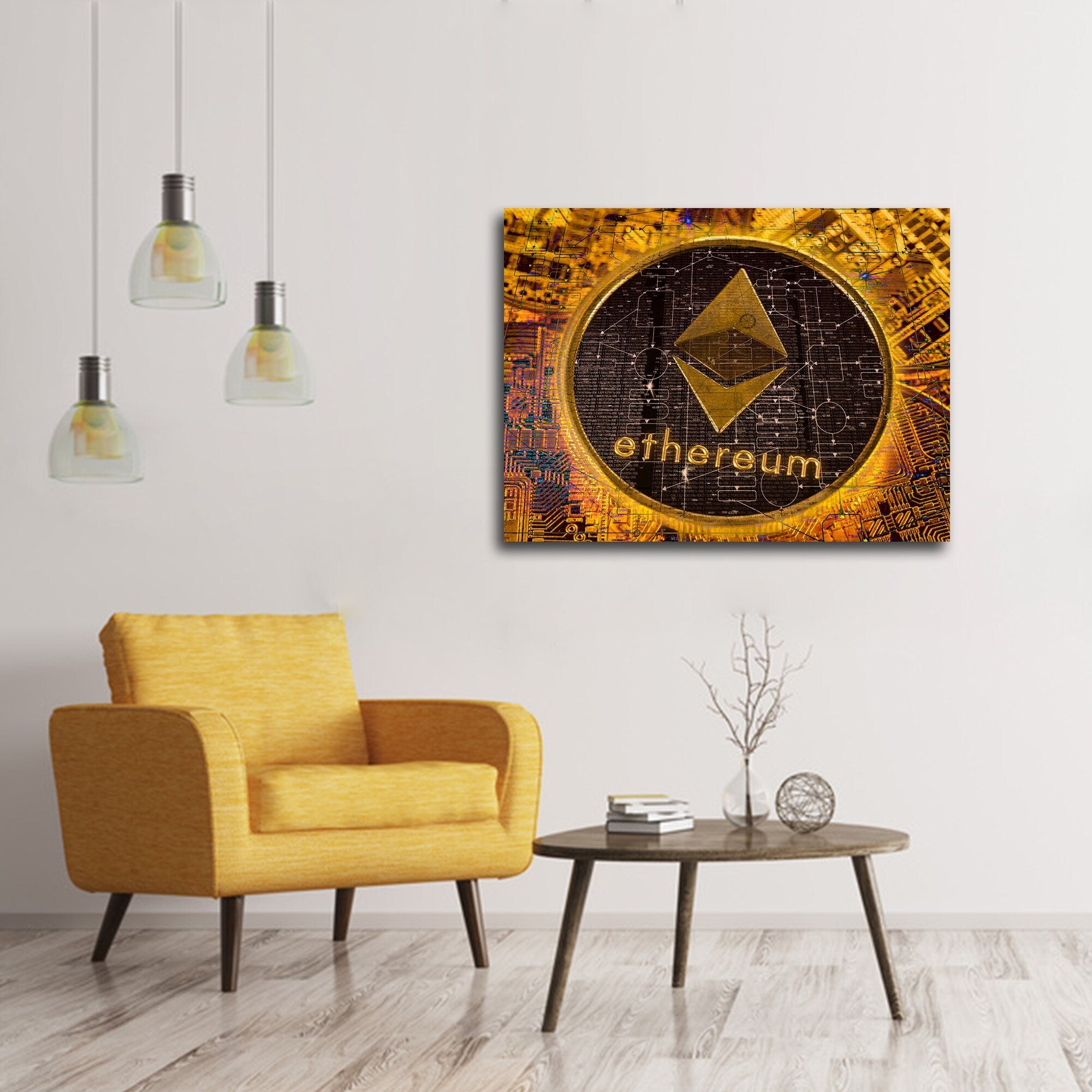 Ethereum Canvas Wall Art, Office Decor, Bitcoin, Crypto Currency, Block Chain, Ethereum, Cryptocurrency Blockchain Mining