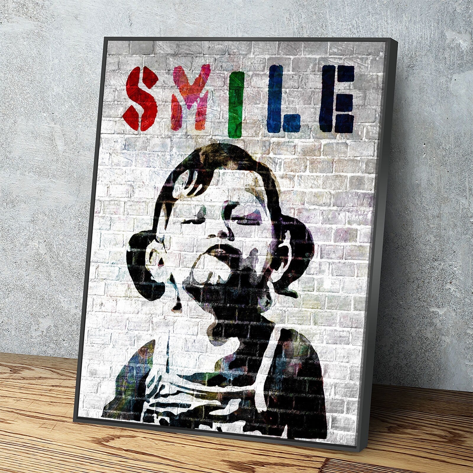 Smile Canvas Wall Art, Banksy Style Smile, Abstract Decor, Smile Girl Graffiti Canvas