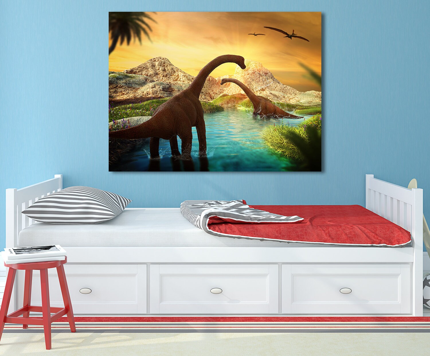Brontosaurus Canvas Wall Art, Dinosaur Decor, Dinosaurs Decor, Kids Room Decor