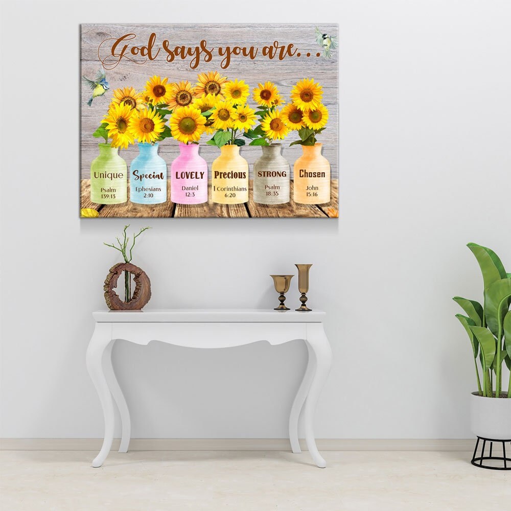 God Says You Are Wall Art, Sunflower Canvas, Jesus Canvas, Christian Canvas, God Canvas, Religious Art, Church Decor, Bible Verse Canvas