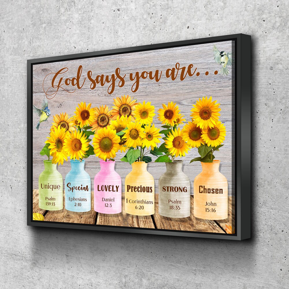 God Says You Are Wall Art, Sunflower Canvas, Jesus Canvas, Christian Canvas, God Canvas, Religious Art, Church Decor, Bible Verse Canvas