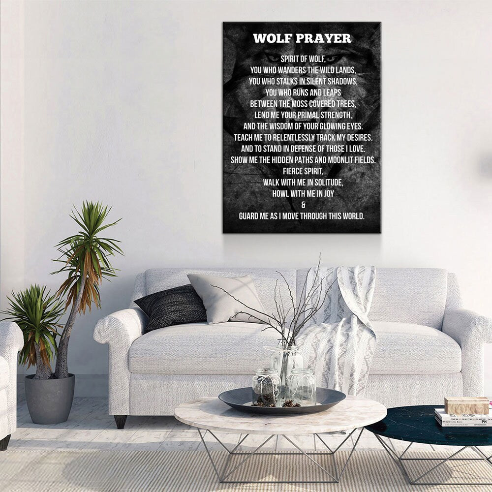 Wolf Prayer Spirit Of The Wolf Canvas Wall Art, Wolf Art, Shamanic Prayer, Wolf Decor