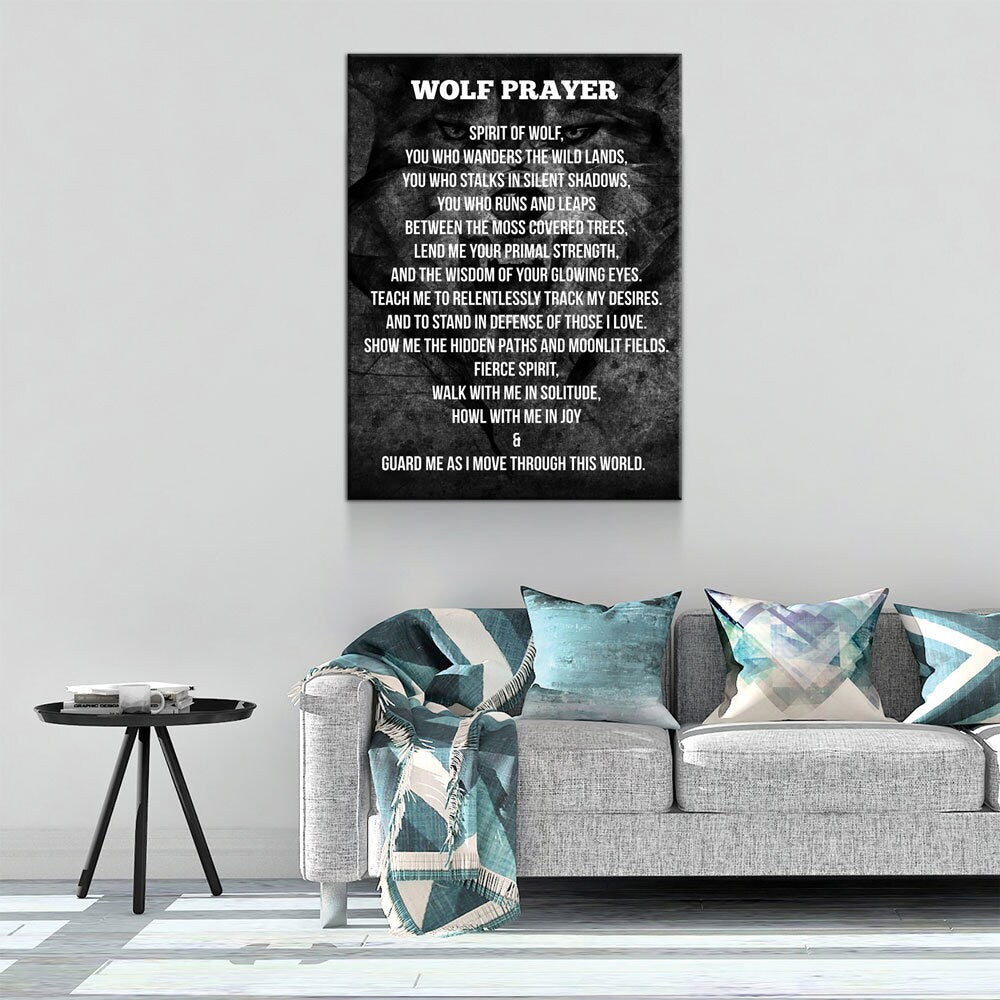 Wolf Prayer Spirit Of The Wolf Canvas Wall Art, Wolf Art, Shamanic Prayer, Wolf Decor