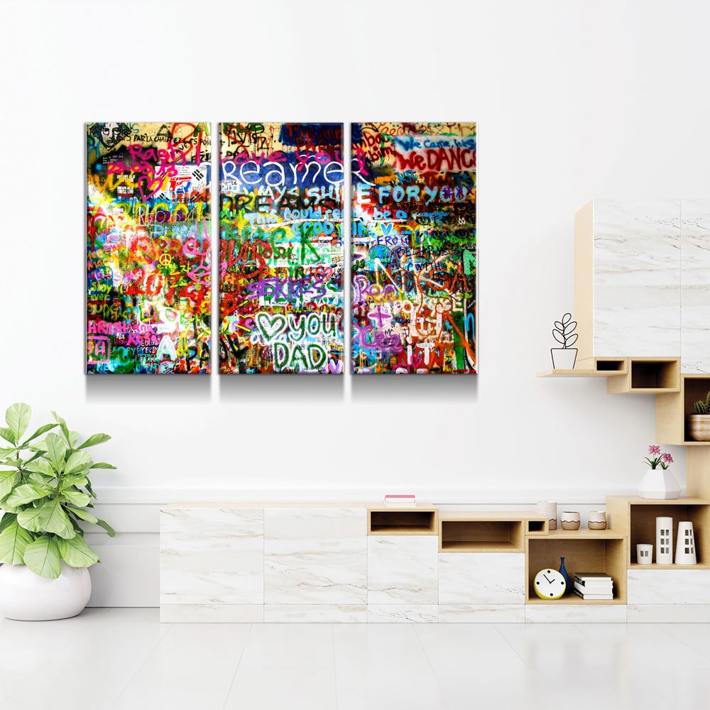 Lennon Dreamer Canvas Wall Art, Lennon Wall, Abstract Art, 3 Piece Wall Art Set, Lennon Wall Prague, Graffiti Wall