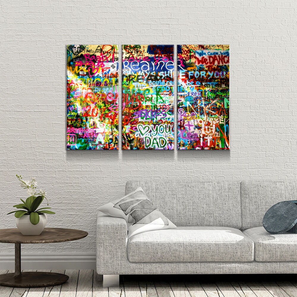 Lennon Dreamer Canvas Wall Art, Lennon Wall, Abstract Art, 3 Piece Wall Art Set, Lennon Wall Prague, Graffiti Wall