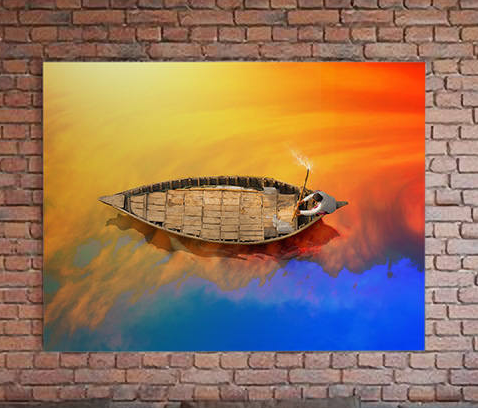 Boat On The Water Abstract Canvas Wall Art, Boat In Bangladesh