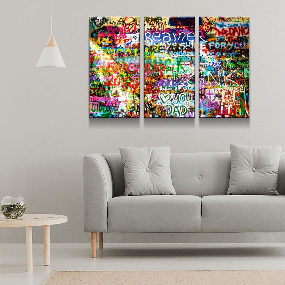 Lennon Dreamer Canvas Wall Art, Lennon Wall, Abstract Art, 3 Piece Wall Art Set, Lennon Wall Prague, Graffiti Wall
