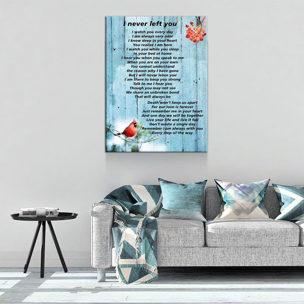 I Never Left You Poem Canvas Wall Art, Memorial Canvas, Red Cardinal Rest In Peace, Loved One Remembrance