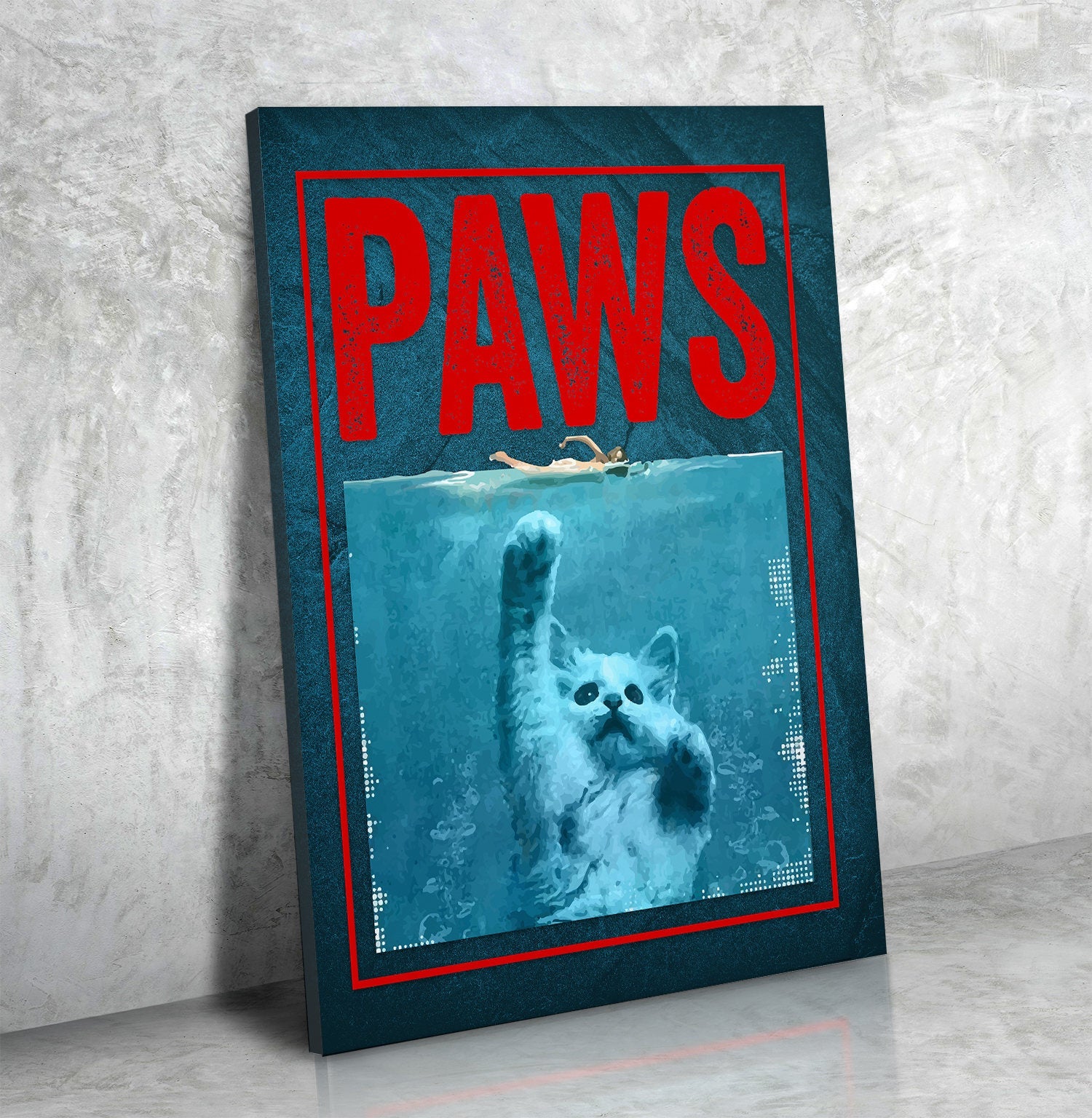 Paws Cute Cat Jaws Parody Canvas Wall Art For Home, Office or Dorm Kitten, Cat, Shark, Jaws