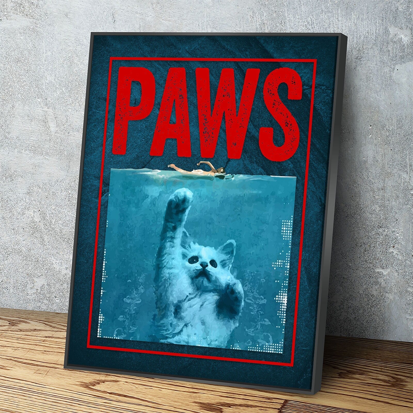 Paws Cute Cat Jaws Parody Canvas Wall Art For Home, Office or Dorm Kitten, Cat, Shark, Jaws