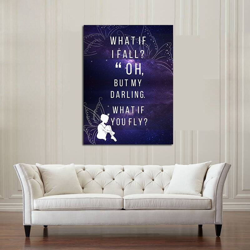 What If I Fall Oh But My Darling What If You Fly Canvas Wall Art, Kids Decor, Fairy Decor, Fairy Art, Nursery Decor, Erin Hanson Quote
