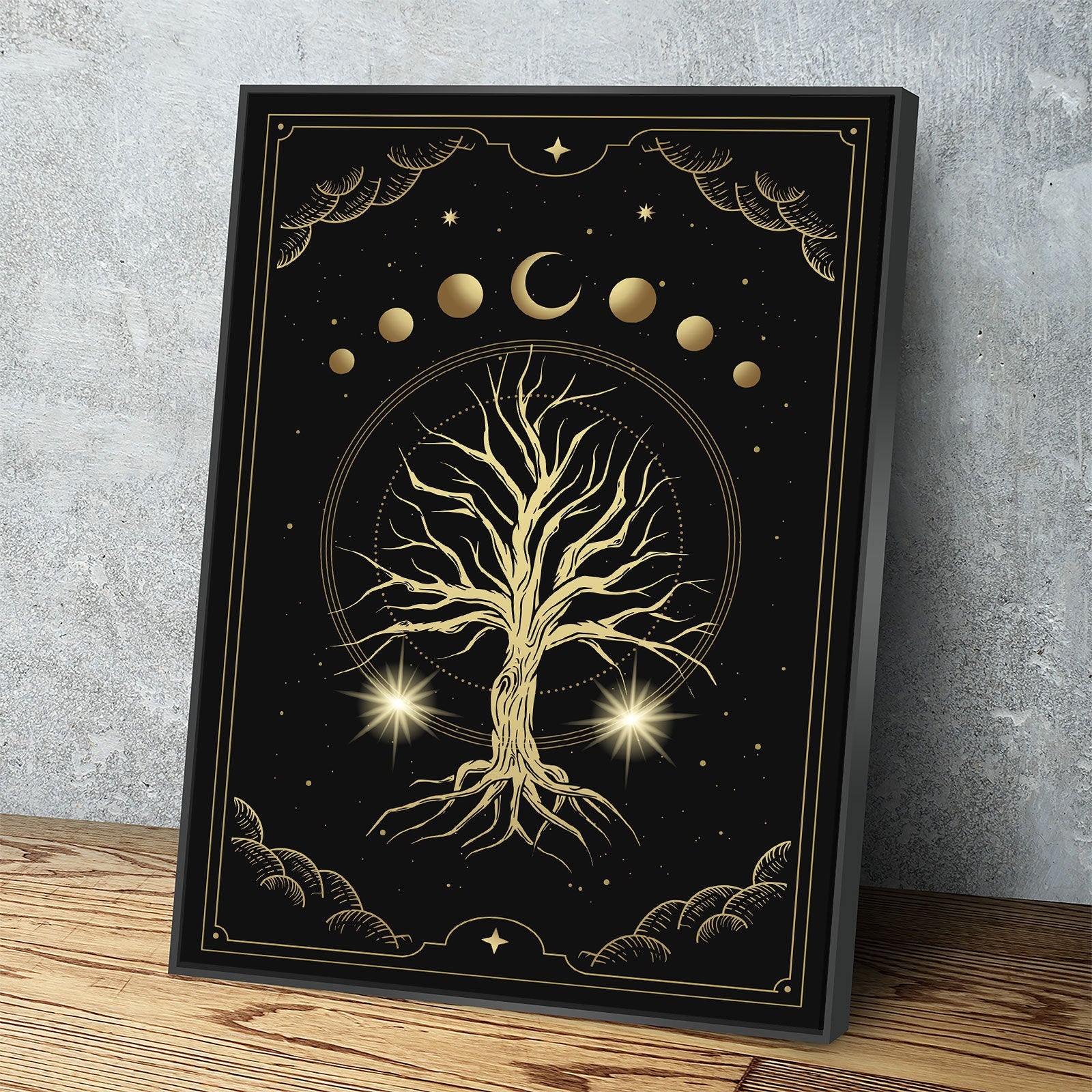Magical Sacred Tree Canvas Wall Art, Moon Phase Art, Celestial, Esoteric, Boho Style Art, Astrology, Tarot Reader Canvas