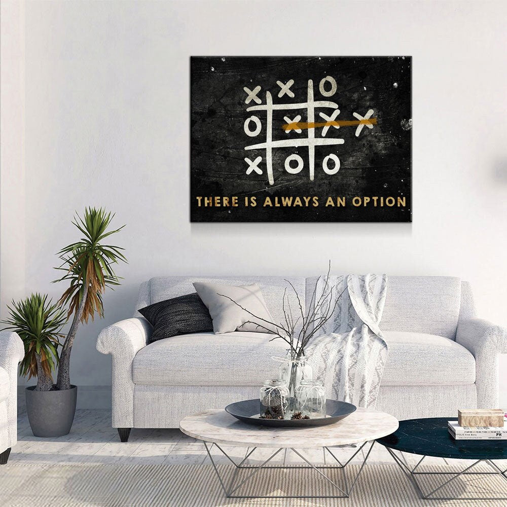 There Is Always An Option Canvas Wall Art, Think Outside The Box, Tic Tac Toe, Motivational Quote, Motivational Decor, Office Art
